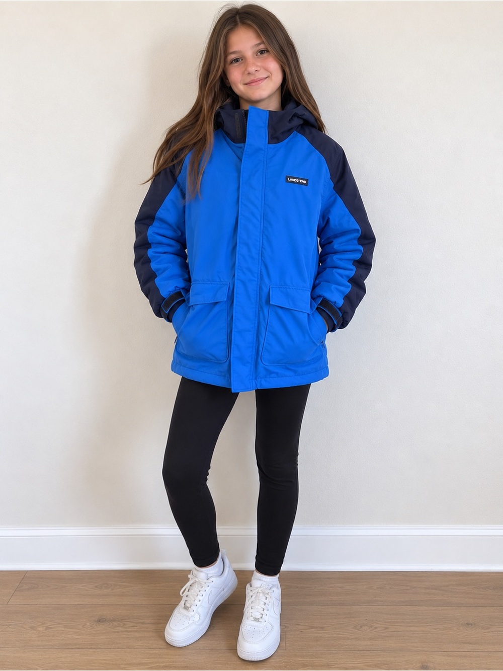 Lands’ End Squall Jacket Kids L 14-16 Blue Waterproof Fleece Lined